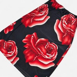 Vintage 90s Midi Skirt, Whimsigoth, Satin Slip Skirt, Roses, Size Large